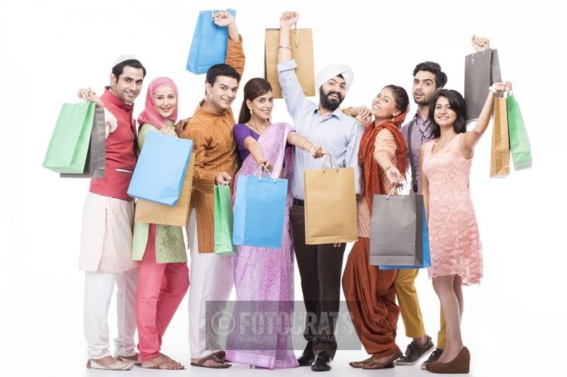 people posing shopping bags
