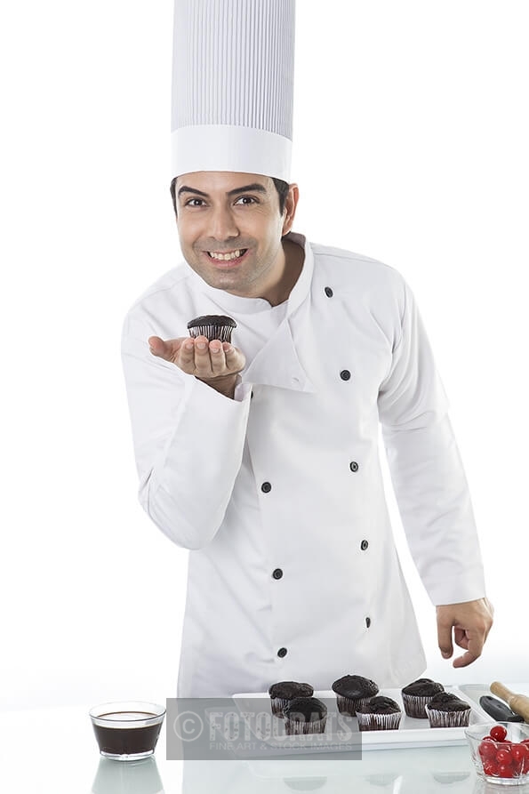 chef with cupcakes