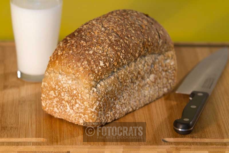 wholegrain bread with a glass of milk