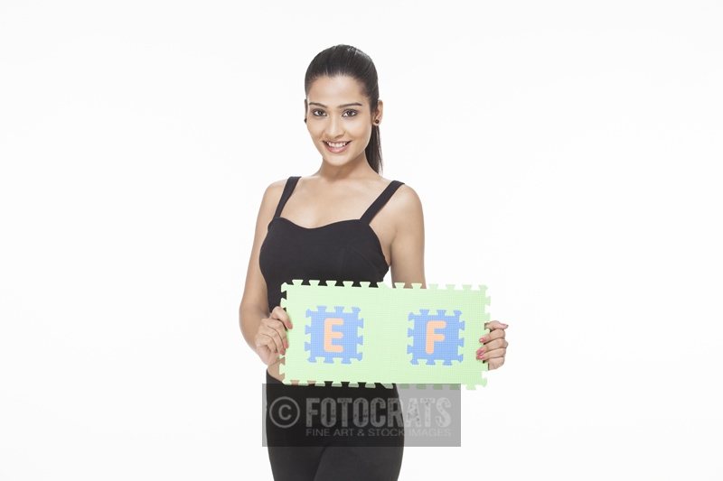 girl with alphabets E and F