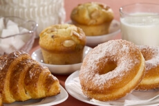 sweet donuts with croissant and muffins
