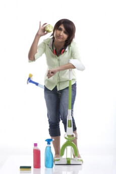 cool young woman doing household work
