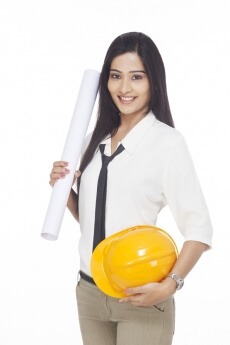 girl holding chart paper and hardhat
