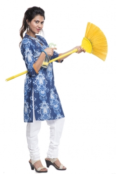 woman holding mop duster