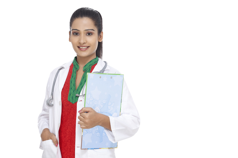 doctor with stethoscope and cardboard
